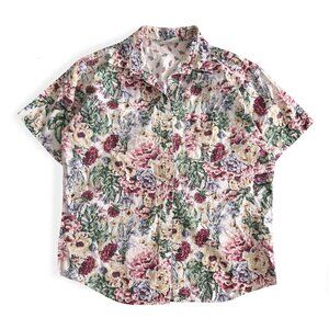 Vintage Willow Ridge, Floral Button Down Shirt / 1980's Style Short Sleeve Top